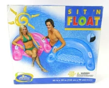 Sit 'N Float Lounge Inflatable Pool Float Blue 60”x 39” 2 Handles - 1 Float