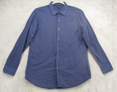 Apt.9 Button Up Shirt Men's X-Large Blue Black Gray Geometric Plaid 100% Cotton