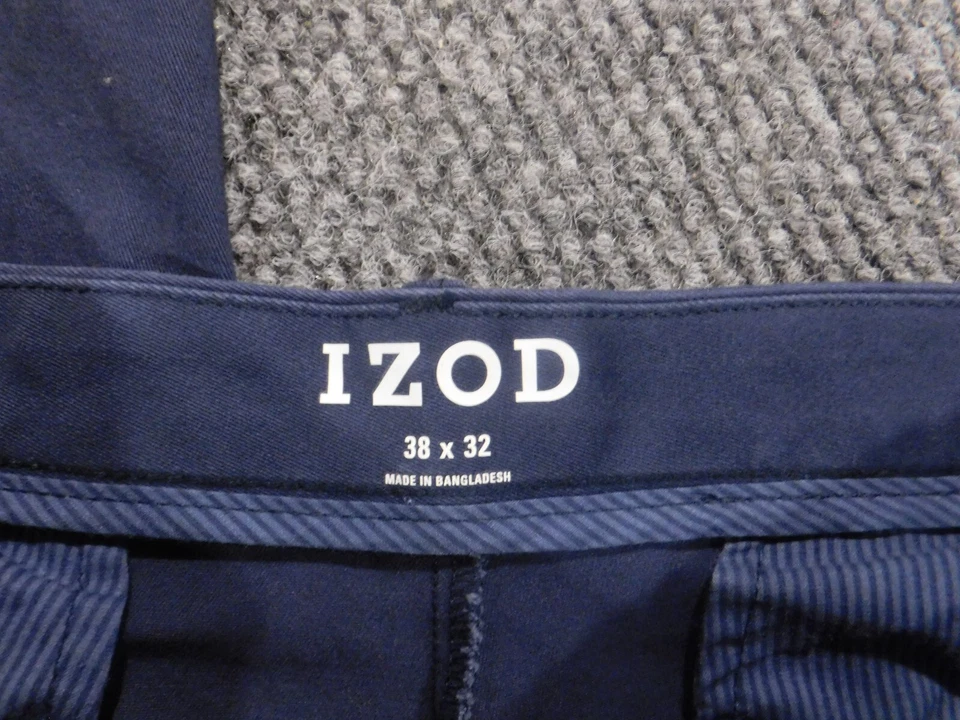 Izod Hombre Pantalones 38x30 Azul Recto Chino Clásico Foto 2 de 4