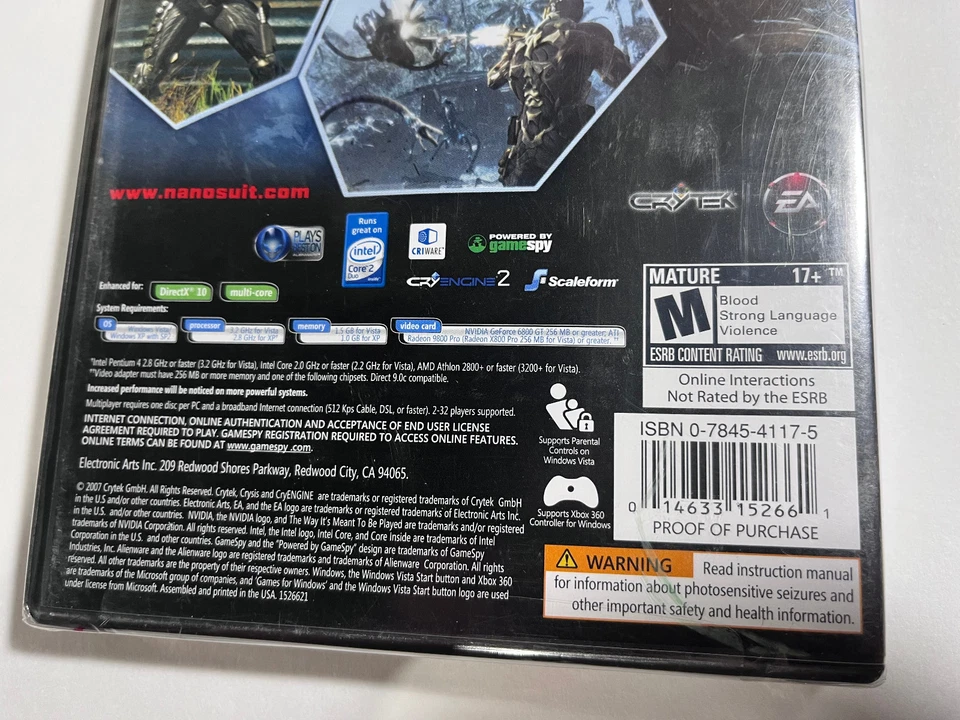 EA Crytek Crysis Warhead Video Game (PC-DVD) Rated M new factory sealed - Image 3 of 3