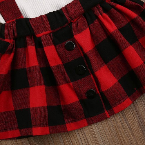 Newborn Baby Girl Ruffle Romper Tops Strap Dress Headband Plaid Outfit Clothes - Picture 8 of 10