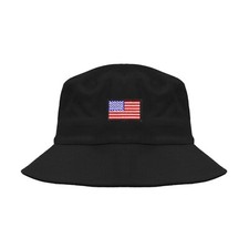 USA American flag embroidered black bucket hat
