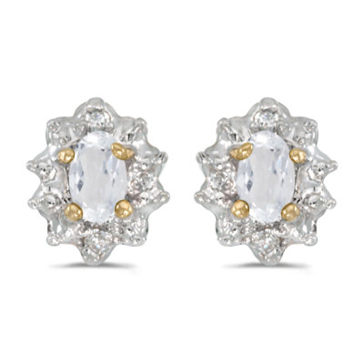Ohrringe 10 Karat Gelbgold ovaler weißer Topas und Diamant