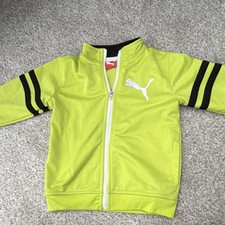 PUMA Boys Track Jacket Green Black 4T Full Zip Long Sleeve Logo Accent