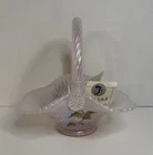 Fenton Iridescent Ribbon Candy Hummingbird Flower Glass Basket Limited Edition