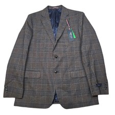 Tommy Hilfiger Conrad Sport Coat Mens 44L Flex Blazer Brown Plaid Wool 295 NEW
