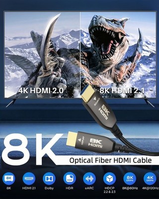 8K Fiber Optic HDMI Cable, 48Gbps, 8K/4K/2K High Refresh,Dynamic HDR/eARC