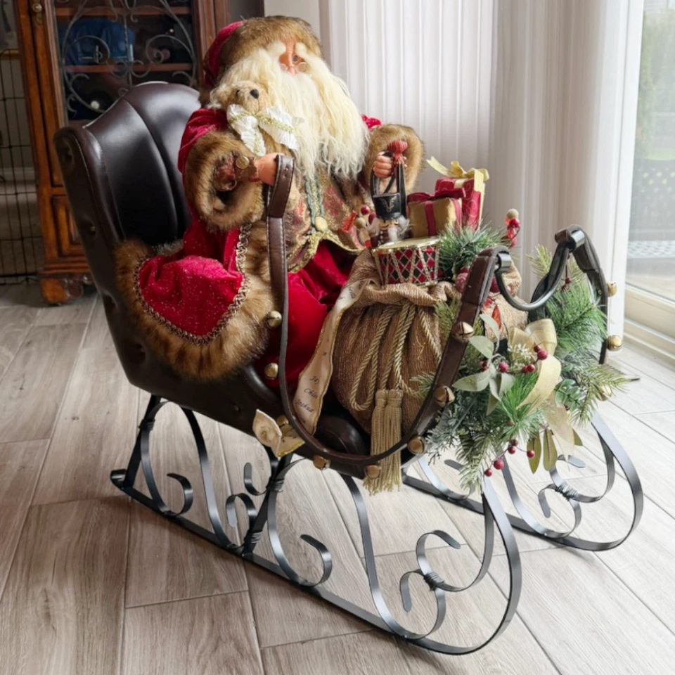 Gifs de estatuillas de pie de Papá Noel en un trineo decoración navideña interior 29" Foto 4 de 4