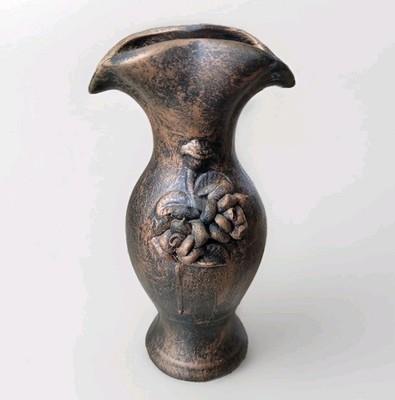 Vintage-Style Terracotta Rose Vase | Bronze Metallic Patina | 7.5''