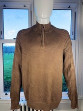 Men?s quarter zip jumper pullover Timberland XL Brown long sleeve 100% cotton 