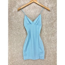 Divided H&M Metallic Shimmer Bodycon Mini Dress Womens XS Blue Open Back Party