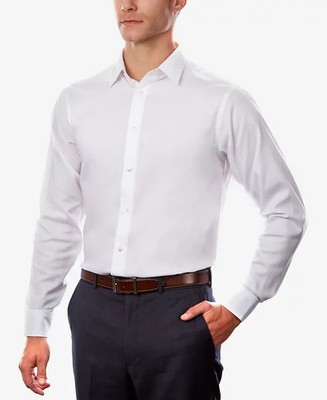 mens white dress shirt 17.5 Calvin Klein Men's Regular-Fit Non Iron Stretch Dress Shirt White 17 .5  34/35