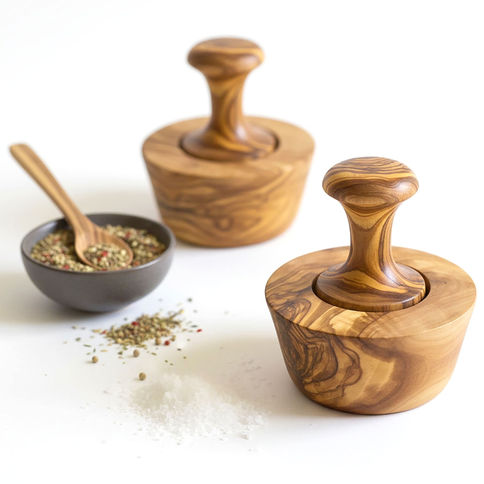 Traditional Olive Wood Pestle and Mortar Spice Grinder
