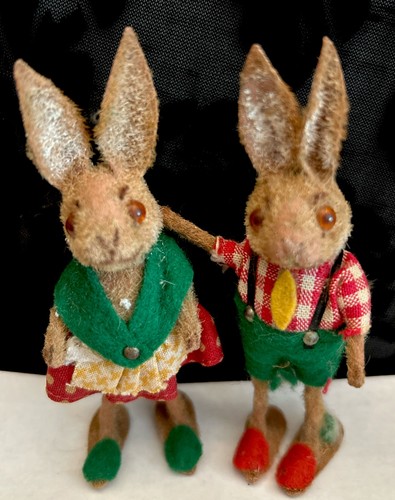 Vintage Kunstlerschutz German Handwork VTG Dressed FLOCKED BUNNY RABBIT ...