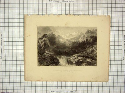 Alter antiker Druck Ansicht Überquerung Sancha Jumnootree Fluss Berge Allom