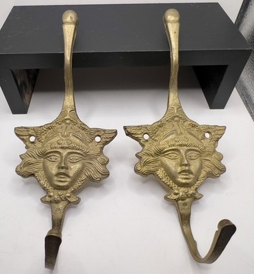 VTG Hook Brass Hollywood Regency Clothing Coat Rack Wall Hook Female Face 2