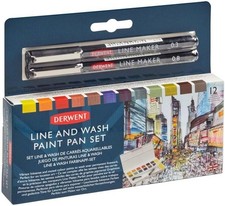 NEW 12 Derwent Inktense Paint Pan Line and Wash Maker Pens 0.3mm 0.8mm Set