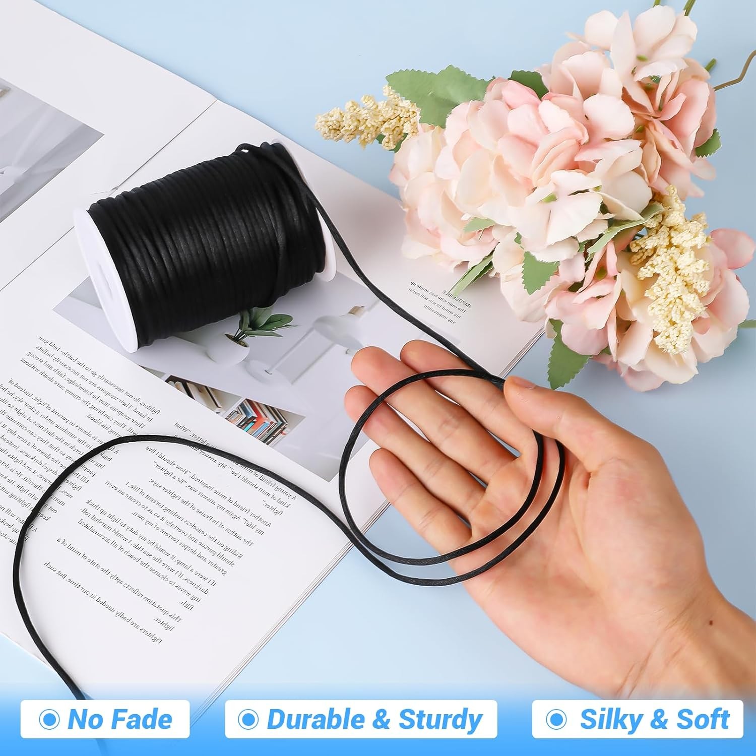 Nylon Satin Cord Thread Black 3mm 55 Yards for Macrame Bracelet String Craft