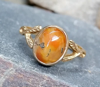 9ct Gold MOSS AGATE Ring - Dendritic - Size uk P (us 7.5) - 3.2g - Image 1 of 4