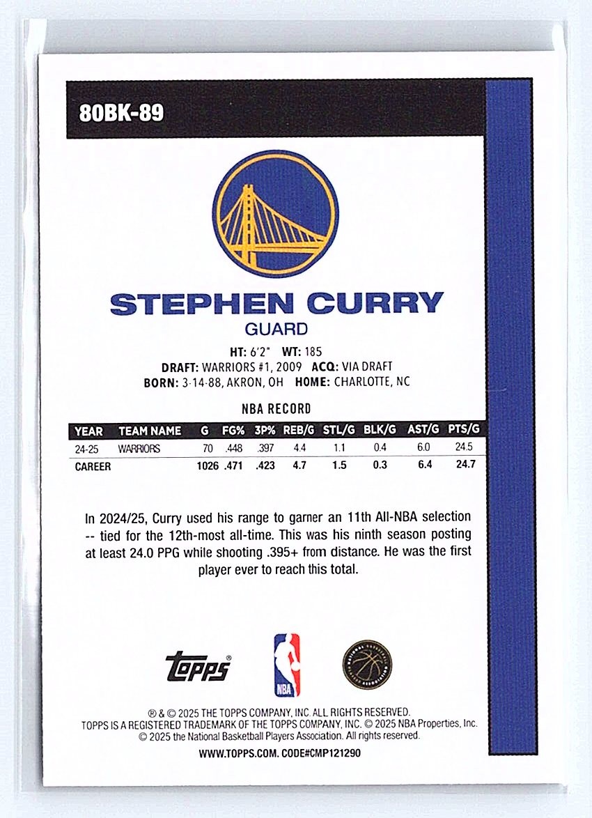 2025-26 Topps #80BK-89 Stephen Curry 1980-81 Topps Basketball