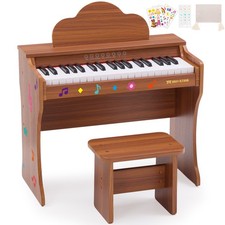 Brown 37Key Kids Digital Piano Keyboard Wood Toddler Toy Music Education w/Stool