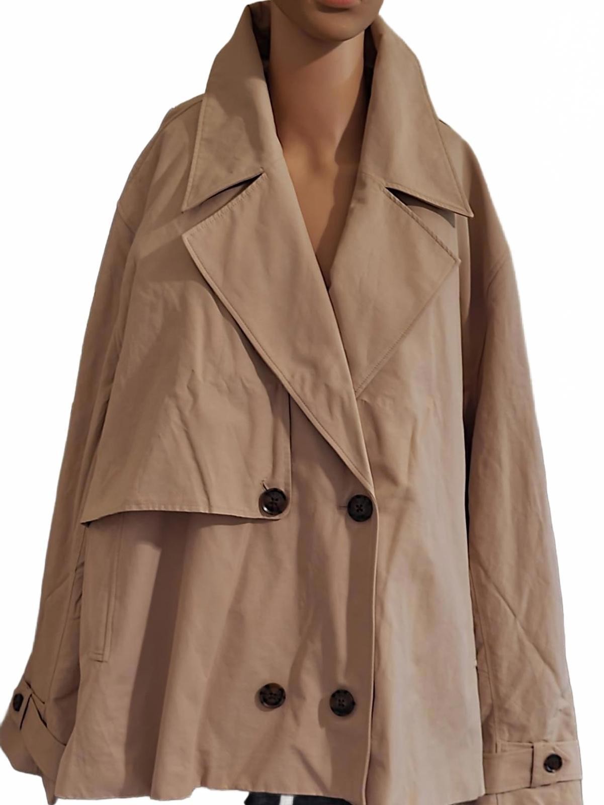 The DROP Women's Beige Crop Double Breasted Fashion Trench Coat Plus Size XXL