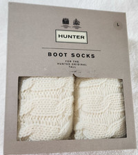 Hunter Original 6 Stitch Cable Tall Boot Socks Cream L  Women Shoe Size 7-9 