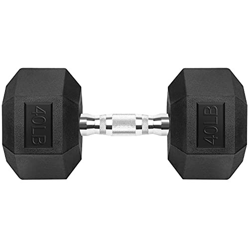 ШЕСТИГРАННЫЕ ГАНТЕЛИ GYMENIST ИЗ ЧУГУНА СО СВОБОДНЫМ ВЕСОМ С РЕЗИНОВЫМ ПОКРЫТИЕМ, ОДИНАРНЫЕ, 40 ФУНТОВ - ЧЕРНЫЙ