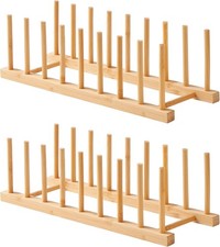Bamboo Dish Drying Rack-2 PCS Pot Lid Plate Rack Organizer Holder for