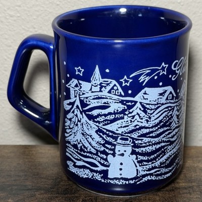 Christmas Market Village Gluhwein Coffee Mug Van Well 10 oz. Blue Drinking Cup