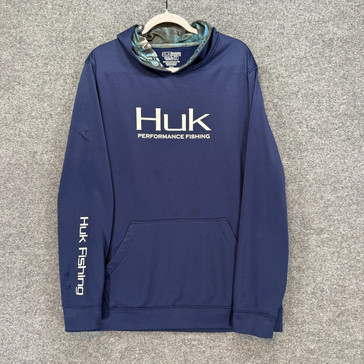 Pull Col Haut à Capuche Huk Homme - Bleu - Taille M - Performance Pêche - Occasion