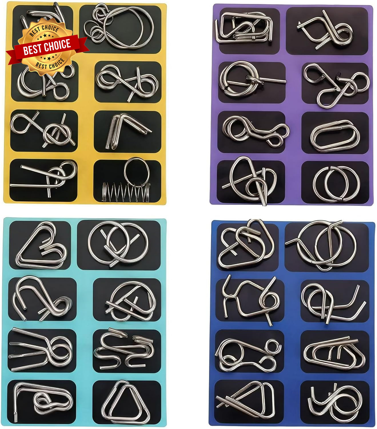 Metal Brain Teaser Puzzles, Set of 32 with Pouch, Steel IQ Games Physics Mind Me