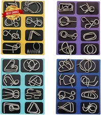 Metal Brain Teaser Puzzles, Set of 32 with Pouch, Steel IQ Games Physics Mind Me