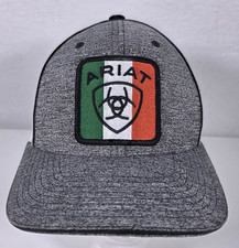 Mens Ariat Adjustable Baseball Cap Mexican Flag FlexFit 110 Logo Grey