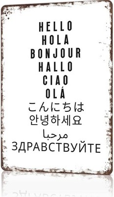 Vintage Hello In Different Languages Tin Metal Signs Home Décor 8x12