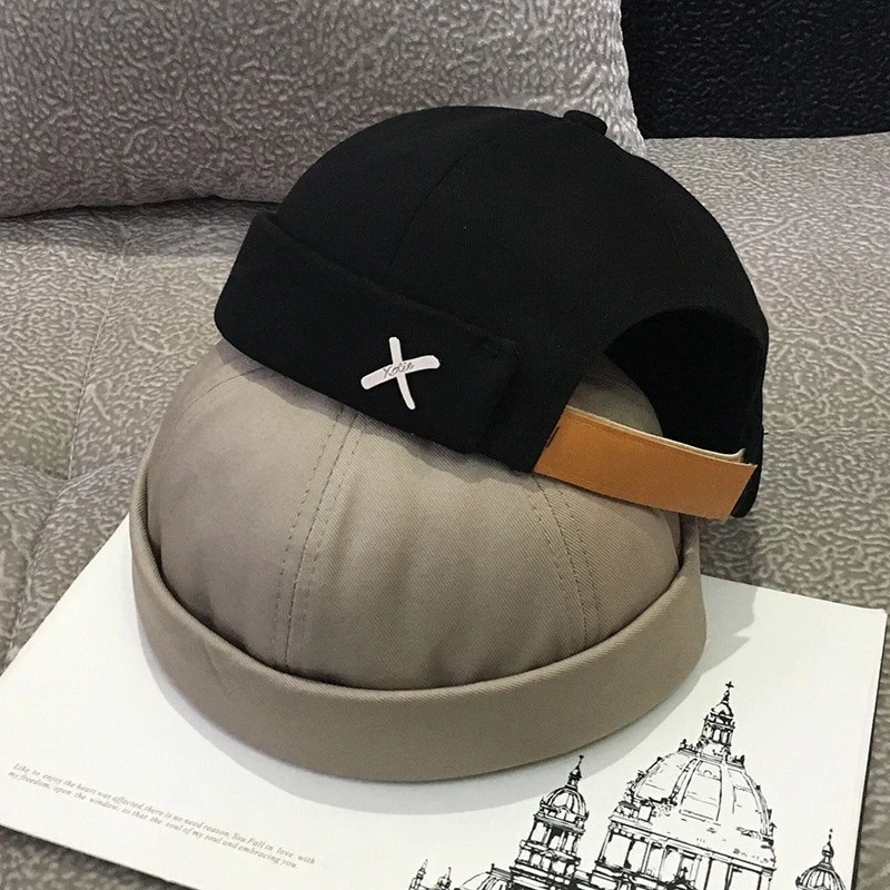 Adjustable Brimless Dock Hat Retro Rolled Cuff Skullcap Sailor Cap Beanie Men