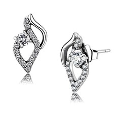 Women’s CZ Leaf Stud Earrings Teardrop Swirl Design Stainless Steel 3mm