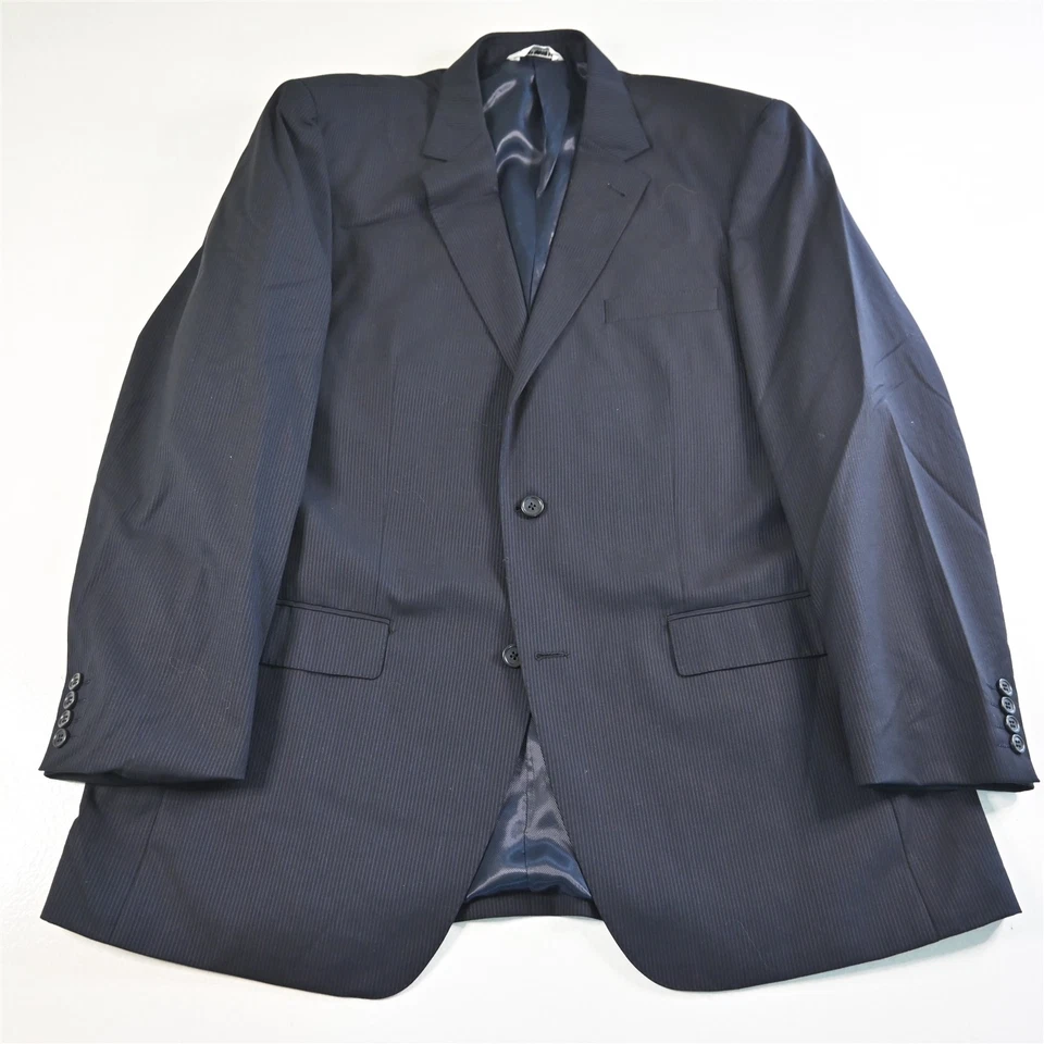 Jhane Barnes 46L 40x32 Azul Marino Rayas 100% Lana Hombres Chaqueta Pantalones Traje Foto 2 de 4
