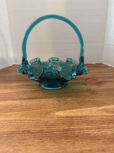 Fenton Cestino Rosa Cavolo Teal in Vetro con Bordo Increspato Vintage - Foto 2 di 12