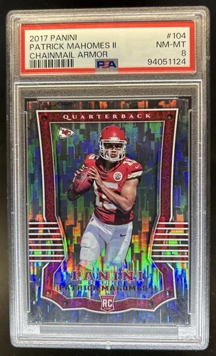 2017 Panini Patrick Mahomes II RC Chainmail Armor Rookie #104 Chiefs PSA 8