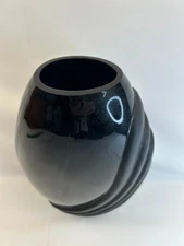 Vintage 1990s Royal Haeger Black Swirl Ceramic Vase Modern Art Deco 12in