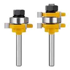 1/4" 2 Bit Tongue and Groove Router Bit Set 3 Teeth T Shape Bit for Woodworking