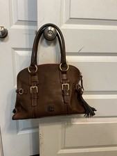 Brown Pebbled Satchel Top Handle Bag Tassel Zip Closure Red Lining Gold HW