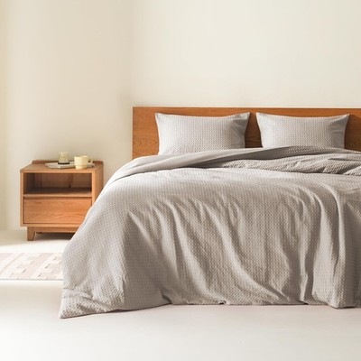 Taupe King Duvet Cover Set - 3 Pieces Breathable Dotted Weave Texture Duvet S...