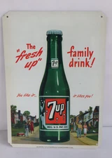 Vintage 7UP Soda Pop FRESH UP Family Drink Tin Litho Sign 7 up