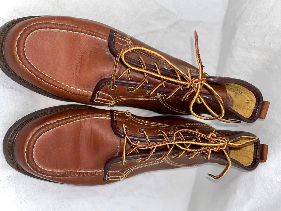 BOTAS DE TRABAJO DE COLECCIÓN AÑOS 70 80 PARA HOMBRE 8 NUEVAS SEARS CUERO MARRÓN SIN USAR, EN CAJA, PUNTERA CON CORDONES Foto 4 de 4