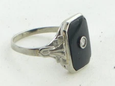 Antique Ostby Barton OB 10k White Gold Diamond Black Onyx Ring Victorian EX