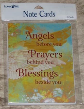 LEANIN TREE Angels Prayers Blessings~#35753~8 Notecards~Colorfully Blank Inside