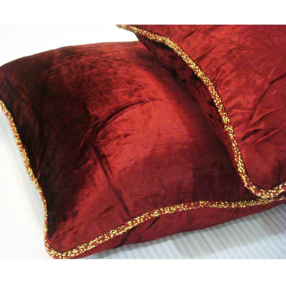 Decorative Throw Pillow Cover Red 16"x16", Room Decor Velvet - Maroon Shimmer