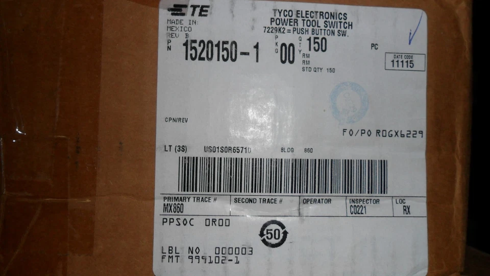 INTERRUPTOR PULSADOR 1520150-1 7229K2 DPDT TECN TYCO AMP (1 POR LOTE) Foto 4 de 4